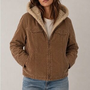 Maurices Brown Corduroy Faux Fur Hooded Quilted Jacket XL H3